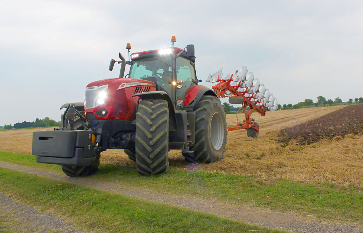 Red McCormic X8 VT-Drive Series tractor leaving field