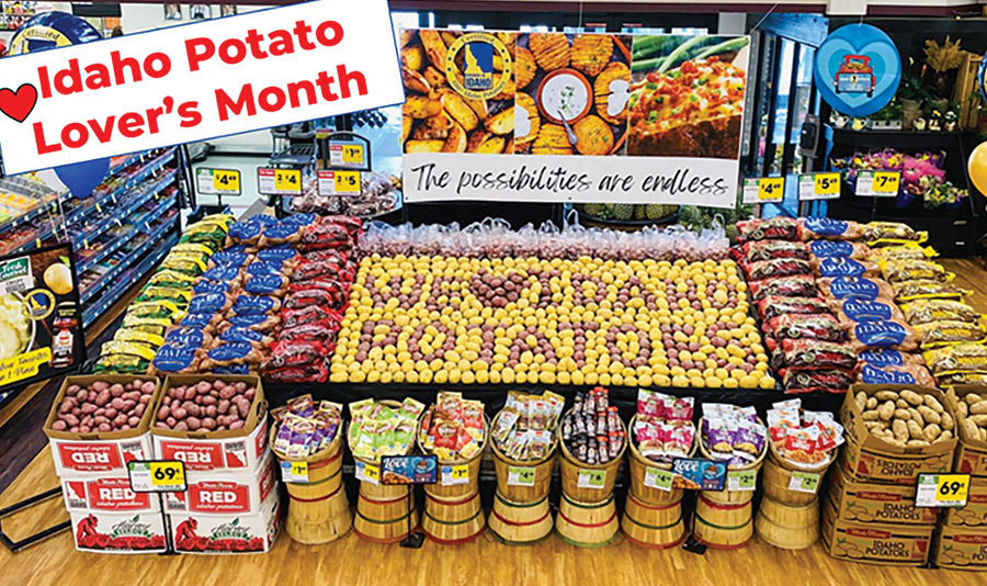 Idaho Potato Lover's Month display at a grocery store